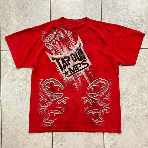 Vintage Y2K TapOut MMA Tribal Graphic T-Shirt Size L Red 2000 - Picture 1 of 5